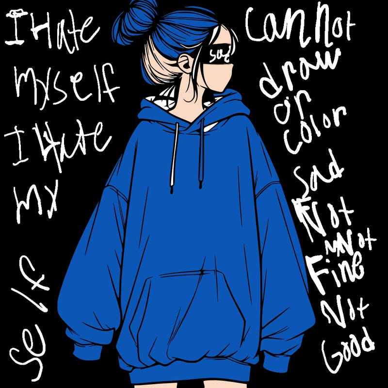 realistic girl with a oversized sweatshirt on and a bun