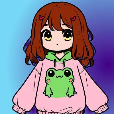 girl wearing frogging sweatshirt