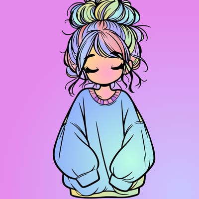 girl with baggy sweatshirt and messy bun