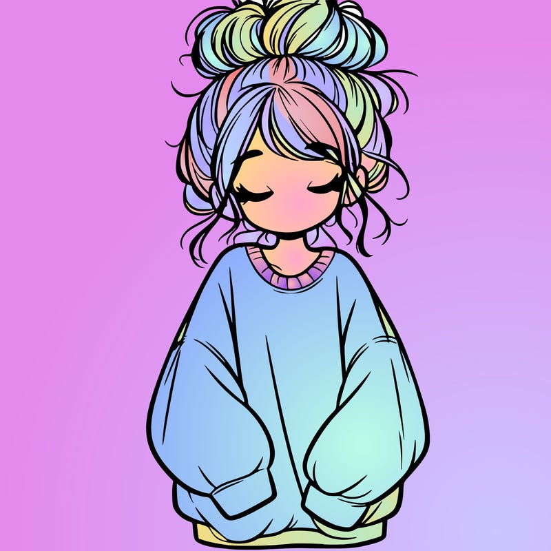 girl with baggy sweatshirt and messy bun