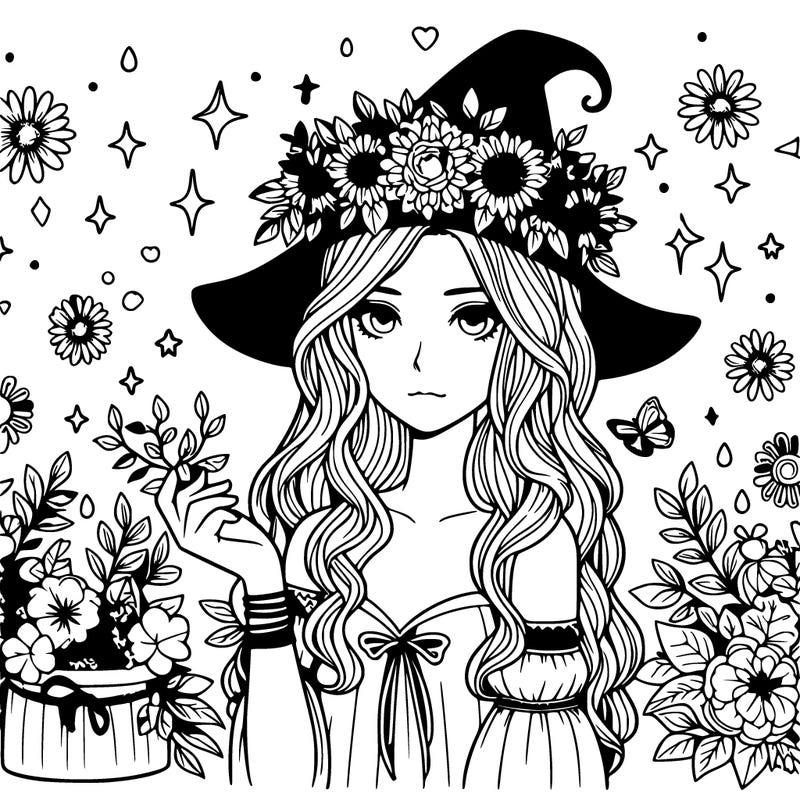 realistic girl flower crown and magic