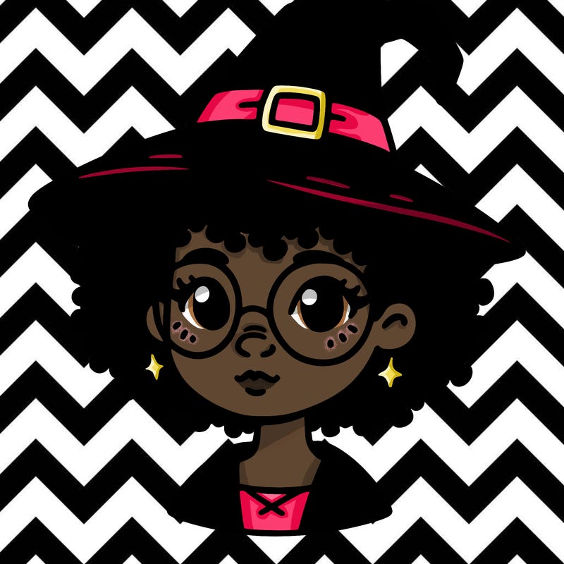 a black person who is a witch and has glasses