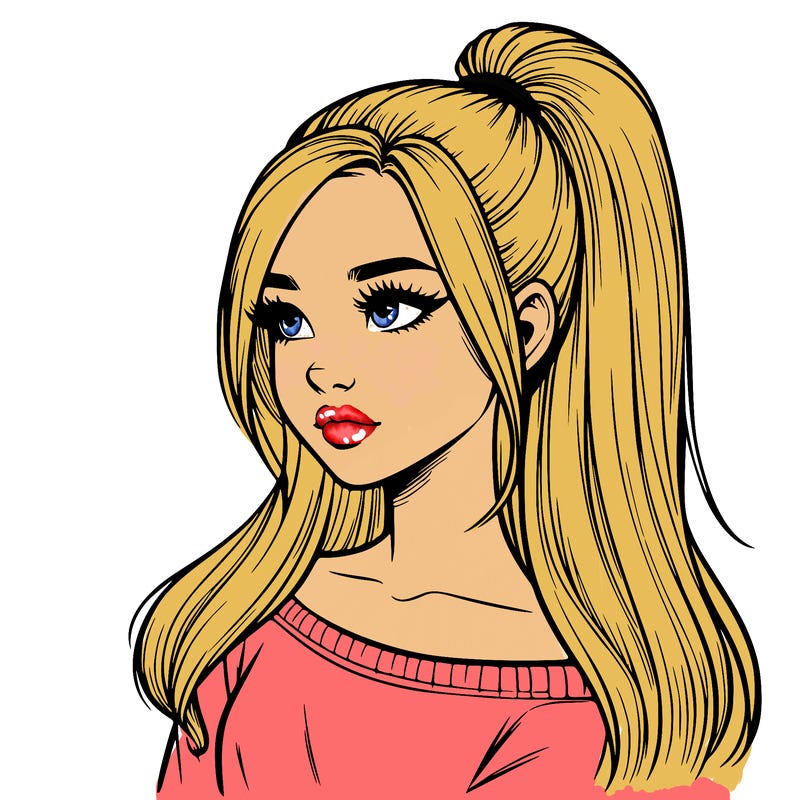 realistic girl with a high ponytail