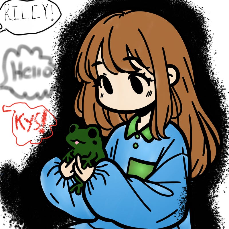 girl with long hair and a oversized shirt. and she is holding a frog