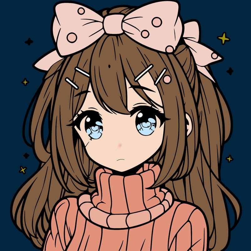 anime girl with hairbow wearing a turtleneck