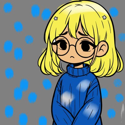 sad girl with glasses in a sweater
