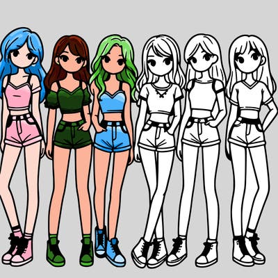 a group of girls wearing crop tops and shorts