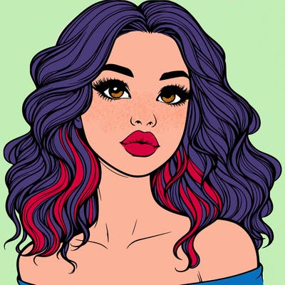 realistic girl with wavy hair and lips