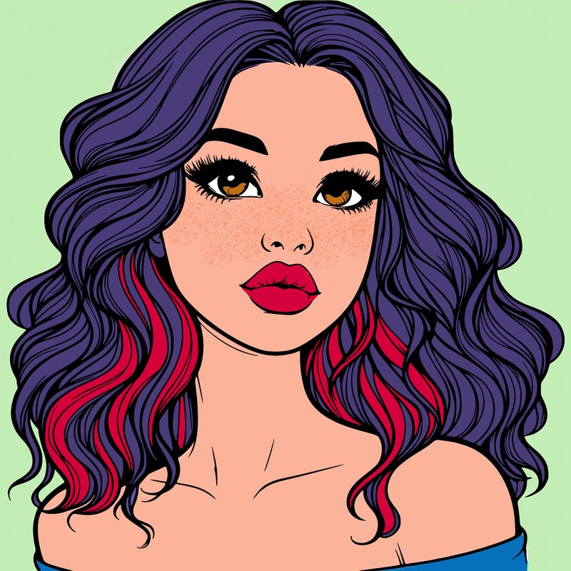 realistic girl with wavy hair and lips