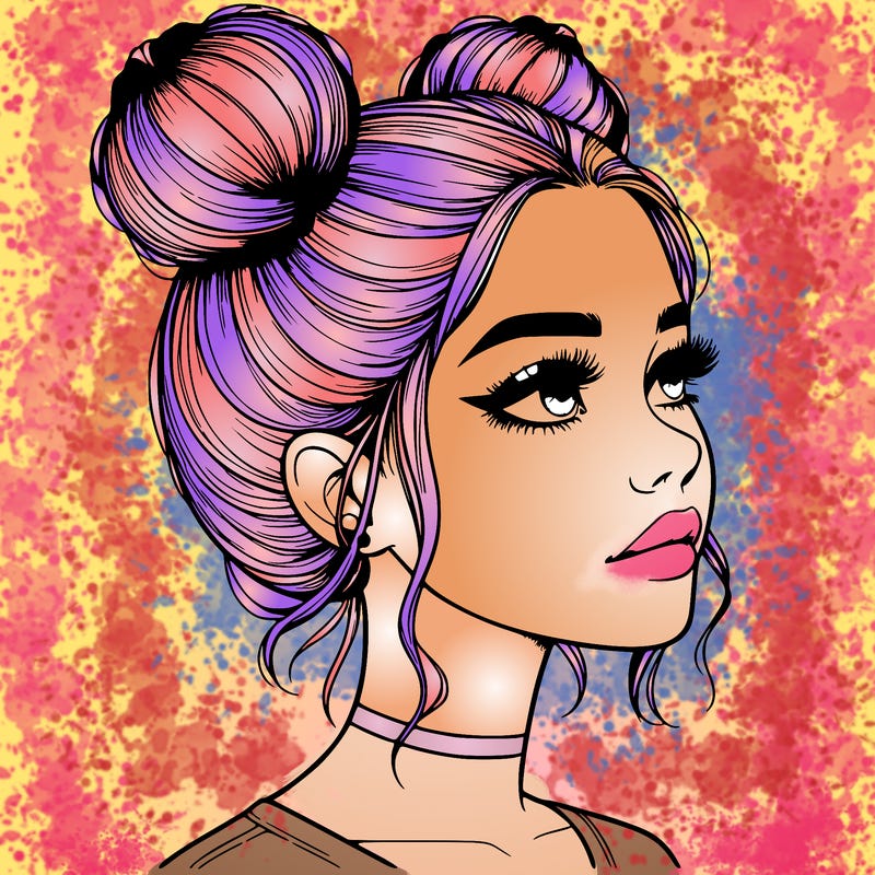 realistic girl with buns on the top of her head