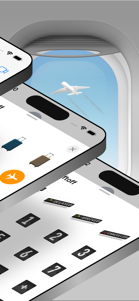 Airport Stickers: Liftoff - iMessage sticker pack featuring retro aviation icons and airport flip board characters