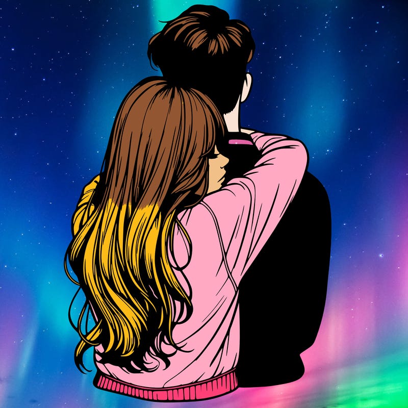 realistic girl hugging boyfriend from back