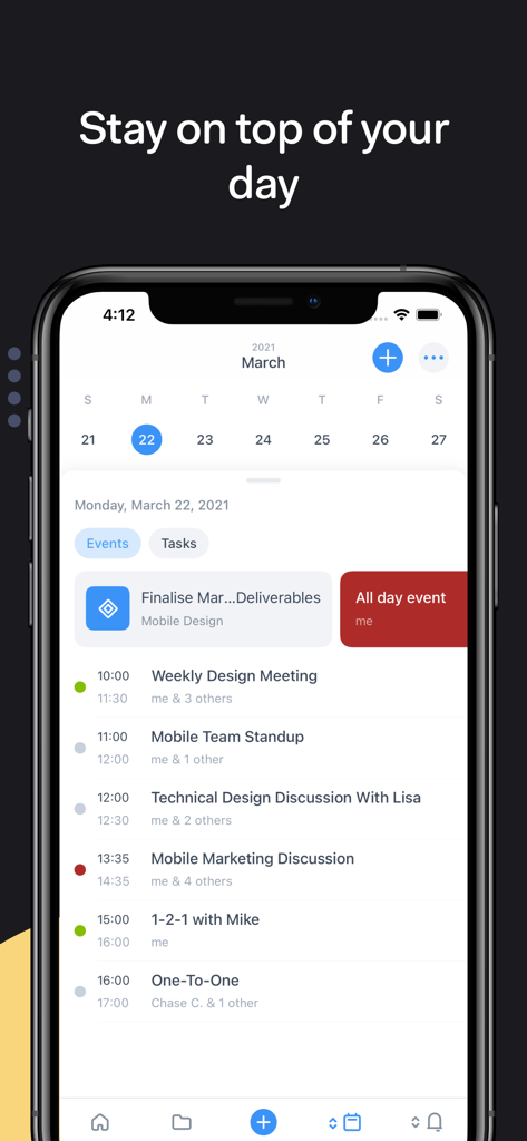 Daily schedule and task view in the Teamwork project management app