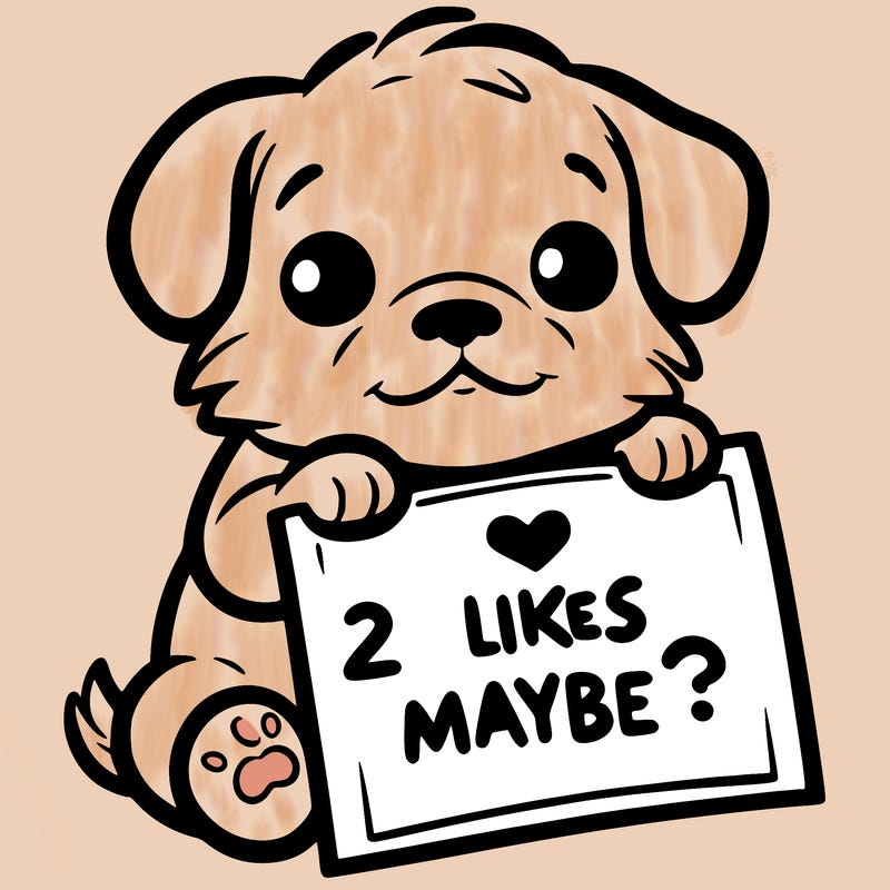 a puppy holding a sign that says 2 likes maybe?