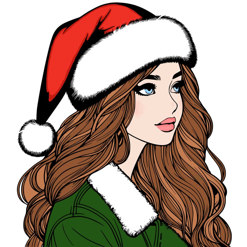 realistic girl in santa hat