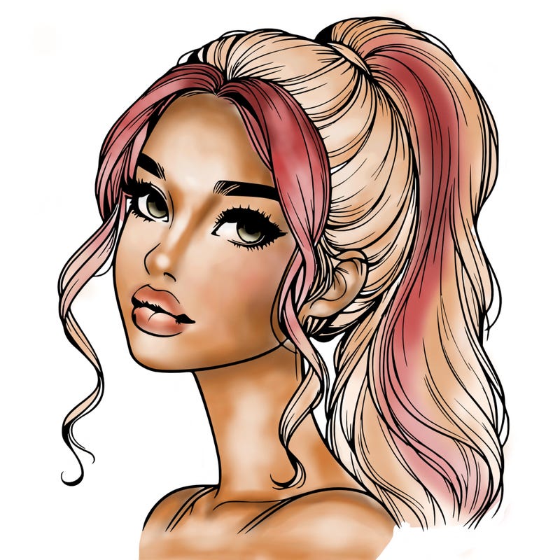 realistic girl with a ponytail on her hair and lips