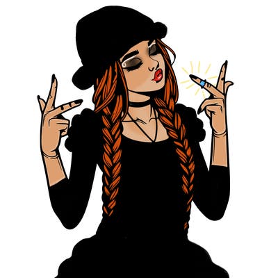 realistic teenage girl with braids and a beanie and crop top doing 🫶🏼