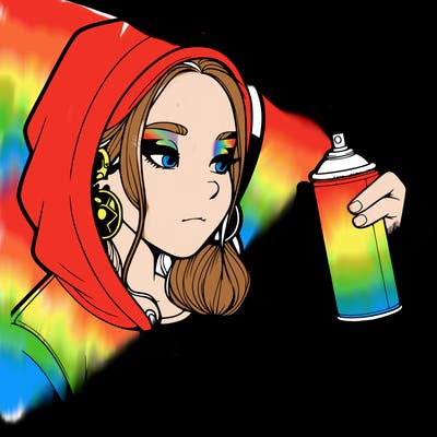 a realistic girl, spray painting