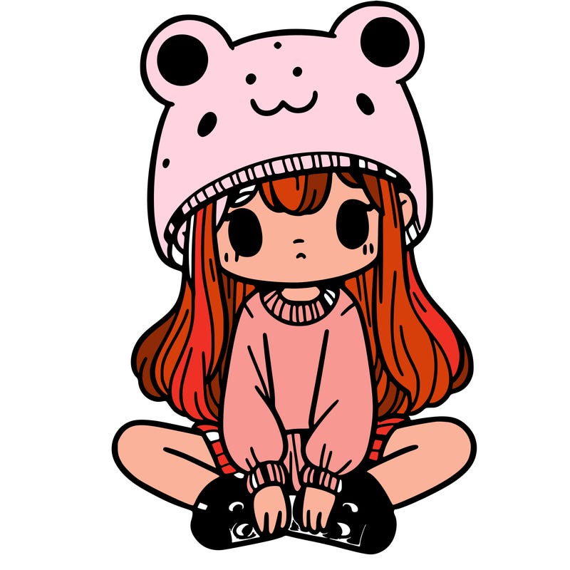 a girl wearing a frog hat and some frog socks