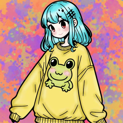 girl wearing frogging sweatshirt
