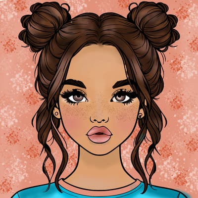 realistic girl with two buns in hair and lips