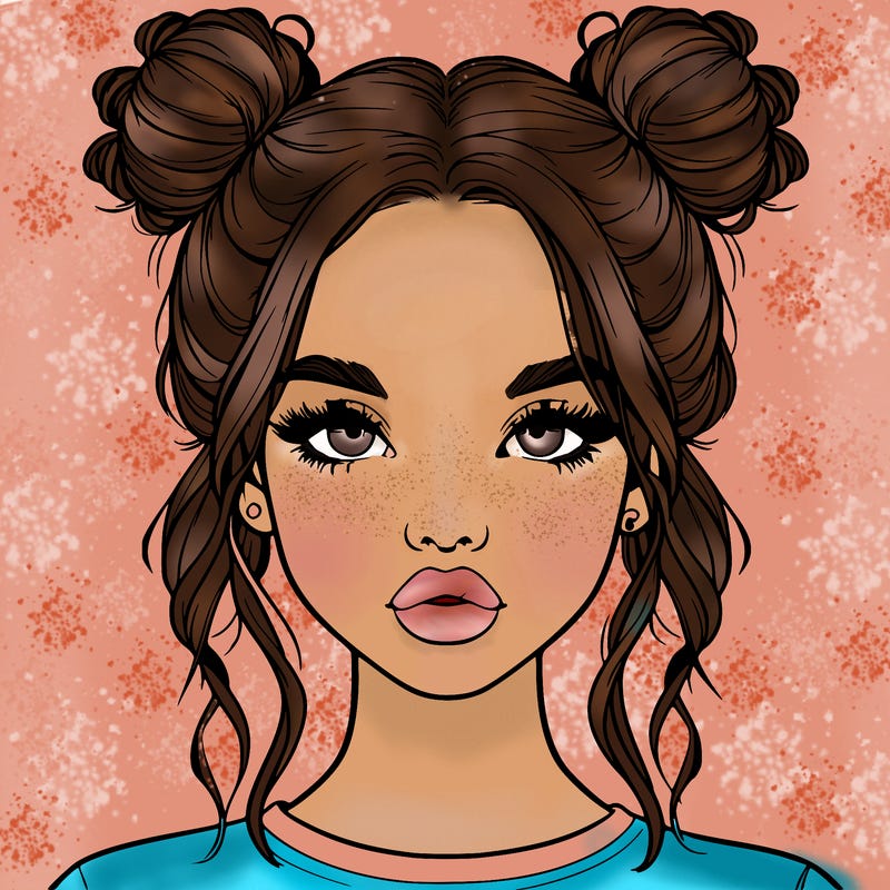 realistic girl with two buns in hair and lips