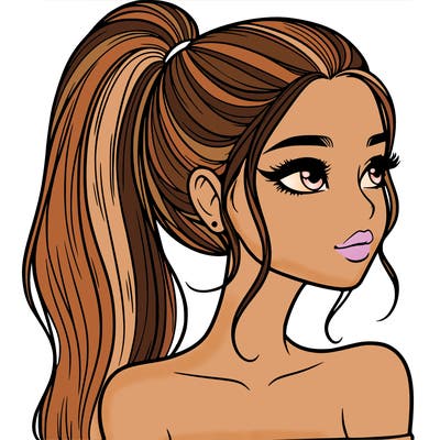 a beautiful and realistic girl with a high pony tail