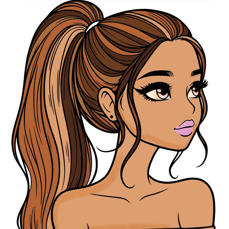a beautiful and realistic girl with a high pony tail