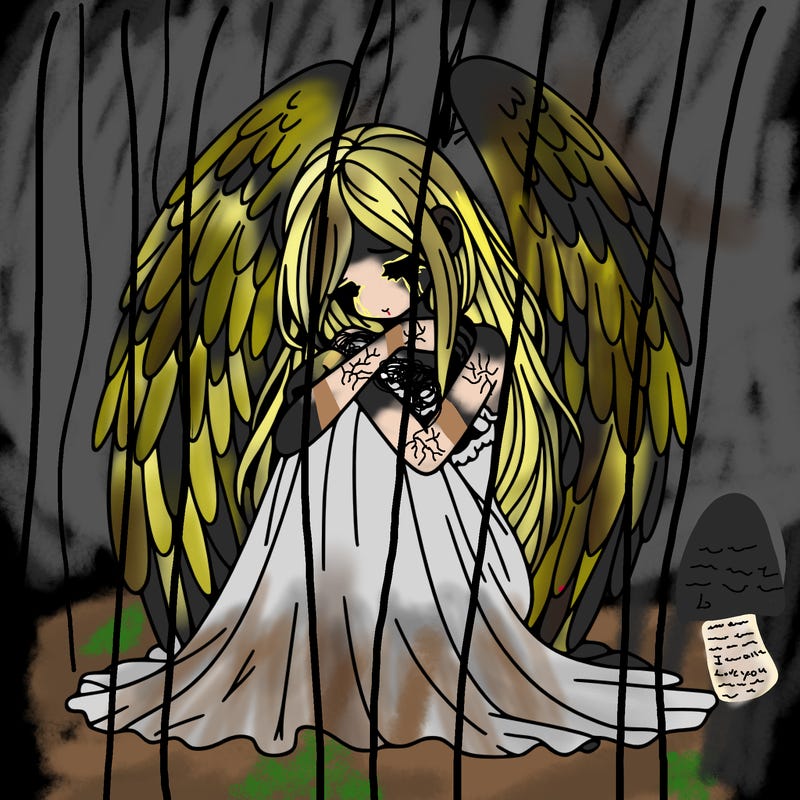 ethereal girl in grief, lonely and heartbroken