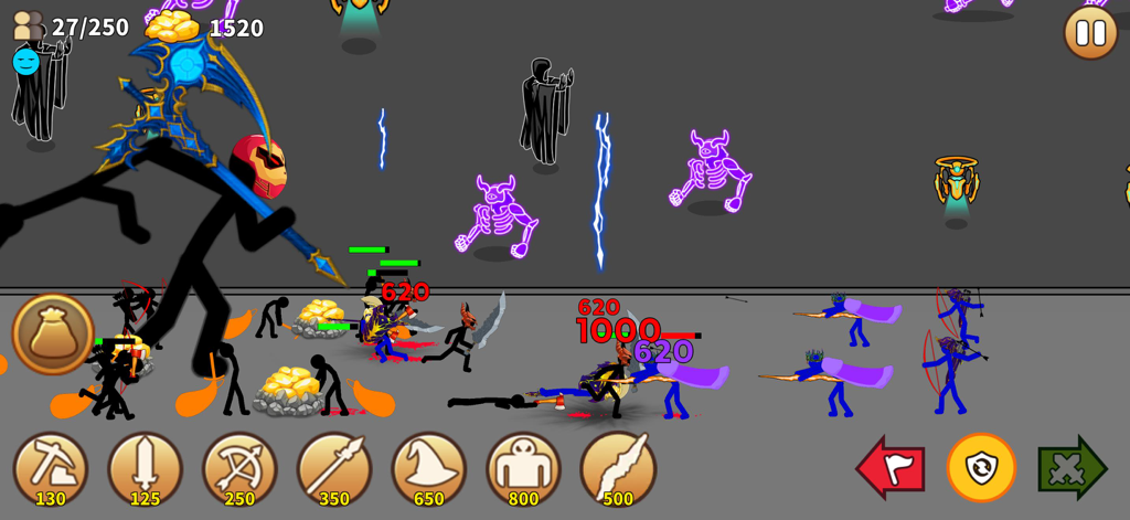 Stick Giant: Infinite Kingdom - Stickman army battle in Stick Giant Infinite Kingdom featuring a giant warrior and units mining gold.