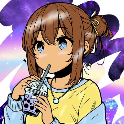 manga character drinking boba
