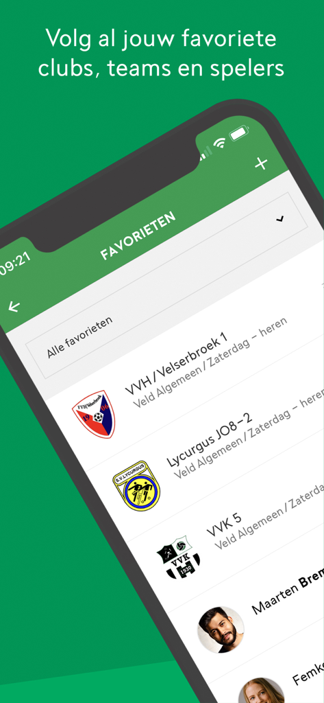 Voetbal.nl - De officiële app - お気に入りのアマチュアサッカーチームと選手のリストを表示するVoetbal.nlアプリのスクリーンショット