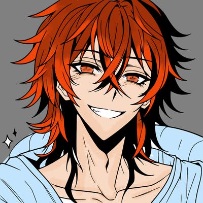 hot anime boy with long ish hair and a has a grin