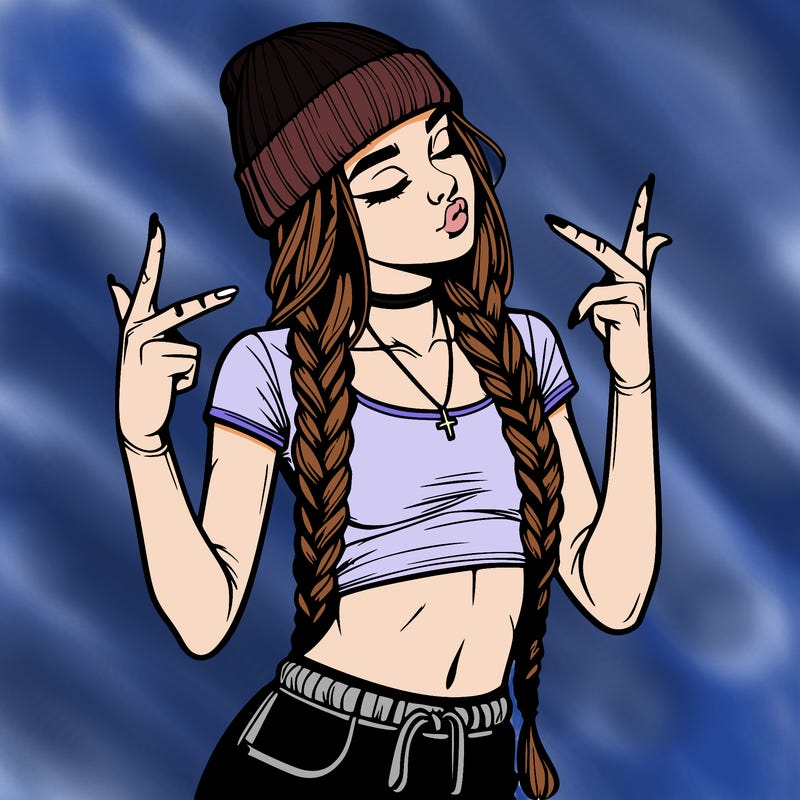 realistic teenage girl with braids and a beanie and crop top doing 🫶🏼