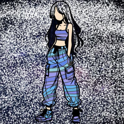 girl in baggy pants crop top and long hair