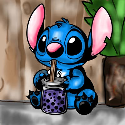 stitch drinking boba tea