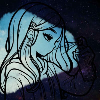 a realistic girl spray painting