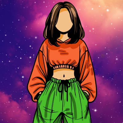 realistic girl faceless with baggy pants and a crop top