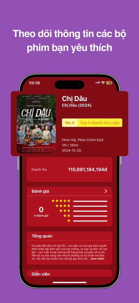 Box Office Vietnam app interface showing movie revenue tracking and film details for a Vietnamese cinema release