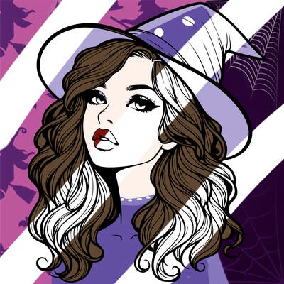 realistic witch girl with wavy hair and lips