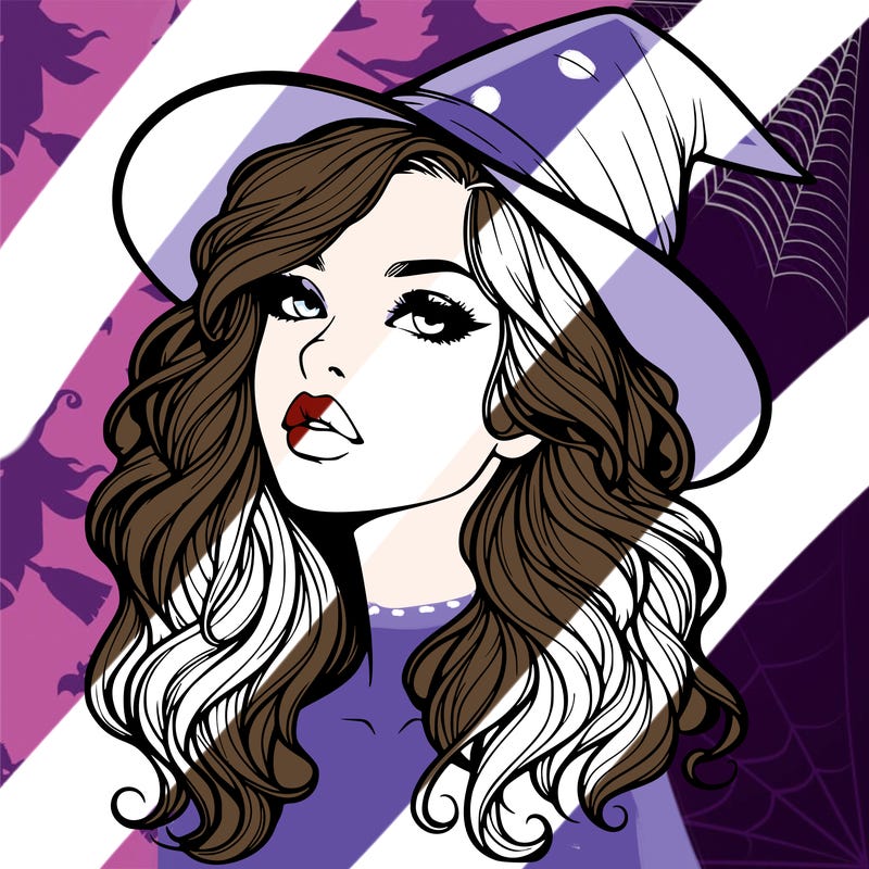 realistic witch girl with wavy hair and lips
