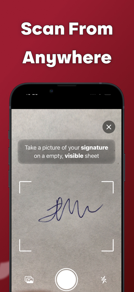 Signature Scanner - Esign App - Handwritten signature being captured by the Signature Scanner app on an iPhone