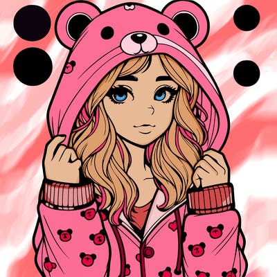 realistic girl in a animal pjs hoodie