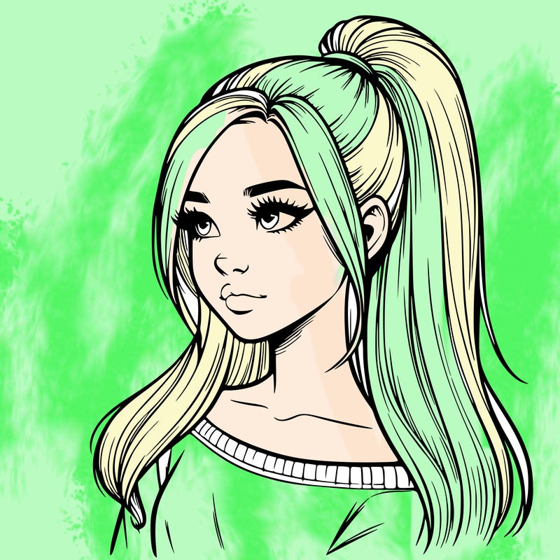 realistic girl with a high ponytail