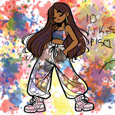 girl in baggy pants crop top and long hair