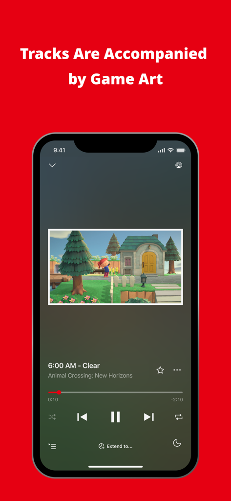 Nintendo Music app interface showing an Animal Crossing track with official game artwork