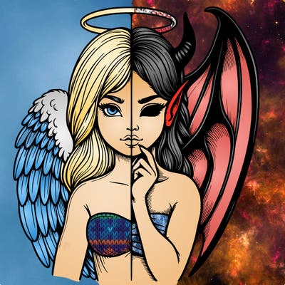 realistic angel half demon