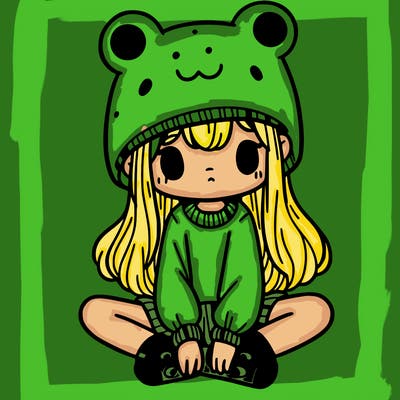 a girl wearing a frog hat and some frog socks