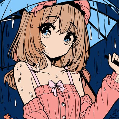 pretty anime girl in the rain