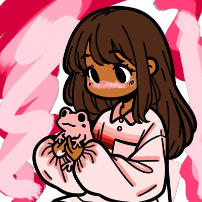 girl with long hair and a oversized shirt. and she is holding a frog